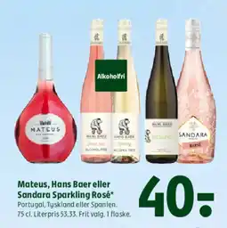 Coop 365 Mateus, Hans Baer eller Sandara Sparkling Rosé tilbud