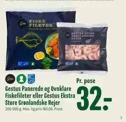 Min Købmand Gestus Panerede og Ovnklare Fiskefileter eller Gestus Ekstra Store Grønlandske Rejer tilbud