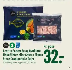 Min Købmand Gestus Panerede og Ovnklare Fiskefileter eller Gestus Ekstra Store Grønlandske Rejer tilbud