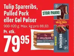 Min Købmand Tulip Spareribs, Pulled Pork eller Gøl Pølser tilbud