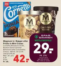 SPAR Magnum Is i Bæger eller Frisko Is Mini Cones tilbud