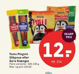 SPAR Toms Pingvin Slikpose eller Go’e Stænger tilbud