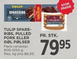 MENY TULIP SPARERIBS, PULLED PORK ELLER GØL PØLSER tilbud