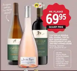 MENY TOFTERUP RIBERA DEL DUERO, TOFTERUP SOMONTANO CHARDONNAY ELLER JAS DES VIGNES ROSÉ tilbud