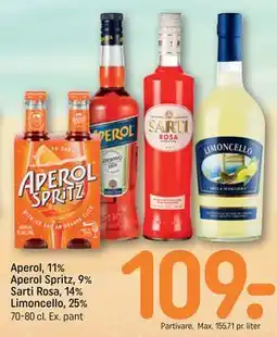 REMA 1000 Aperol, 11% Aperol Spritz, 9% Sarti Rosa, 14% Limoncello, 25% tilbud