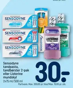 REMA 1000 Sensodyne tandpasta, tandbørster 2-pak eller Listerine mundskyl tilbud