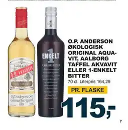 Let-Køb O.P. ANDERSON ØKOLOGISK ORIGINAL AQUAVIT, AALBORG TAFFEL AKVAVIT ELLER 1-ENKELT BITTER tilbud