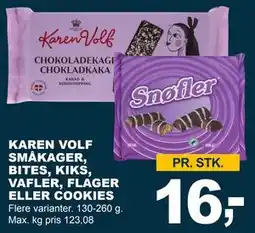 Let-Køb KAREN VOLF SMÅKAGER, BITES, KIKS, VAFLER, FLAGER ELLER COOKIES tilbud