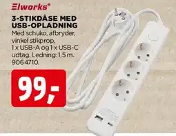 jem & fix 3-stikdåse med USB-opladning tilbud