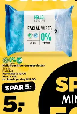 Netto Hello Sensitive facial wipes tilbud