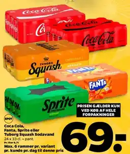 Netto Coca-Cola, Fanta, Sprite eller Tuborg Squash sodavand (24x33 cl) tilbud