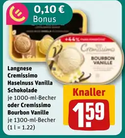 REWE DE Langnese Cremissimo Haselnuss Vanilla Schokolade oder Cremissimo Bourbon Vanille tilbud