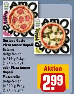 REWE DE Gustavo Gusto Pizza Amore Napoli Salame oder Pizza Amore Napoli Mozzarella tilbud