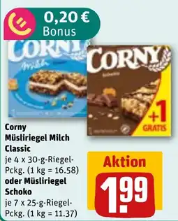 REWE DE Corny Müsliriegel Milch Classic oder Müsliriegel Schoko tilbud