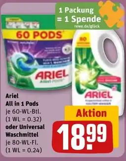 REWE DE Ariel All in 1 Pods oder Universal Waschmittel tilbud