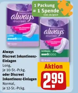 REWE DE Always Discreet Inkontinenz- Einlagen oder Discreet Inkontinenz-Einlagen tilbud