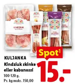 Lidl Kindziuk skinke eller kabanossi tilbud