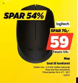 Power Logitech Mus God til kontoret tilbud