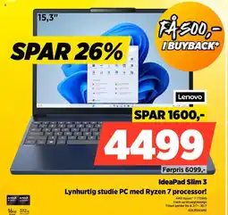 Power Lenovo IdeaPad Slim 3 Lynhurtig studie PC med Ryzen 7 processor! tilbud