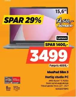 Power Lenovo IdeaPad Slim 3 Hurtig studie PC tilbud