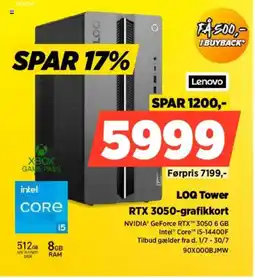 Power Lenovo LOQ Tower RTX 3050-grafikkort tilbud