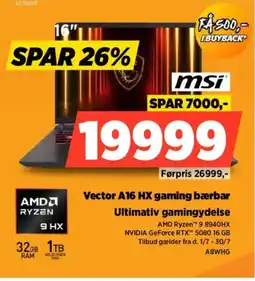 Power Msi Vector A16 HX gaming bærbar Ultimativ gamingydelse tilbud