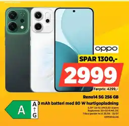 Power Oppo Reno14 5G 256 GB mAh batteri med 80 W hurtigopladning tilbud