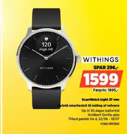 Power Withings Scan Watch Light 37 mm Hybrid smartwatch til måling af velvære tilbud