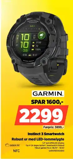 Power Garmin Instinct 3 Smartwatch Robust ur med LED-lommelygte tilbud