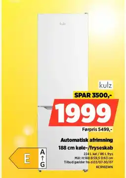 Power Kulz automatisk afrimning køle-/fryseskab tilbud