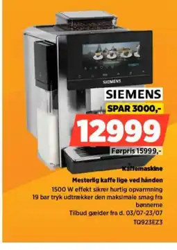 Power SIEMENS Kaffemaskine Mesterlig kaffe lige ved hånden tilbud