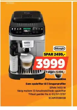 Power DeLonghi Espressomaskine Gem opskrifter til 3 brugerprofiler tilbud