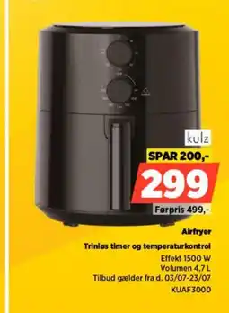 Power Kulz airfryer triniøs timer og temperaturkontrol tilbud
