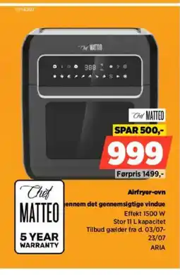 Power Chil matteo airfryer-ovn ennem det gennemsigtige vindue tilbud