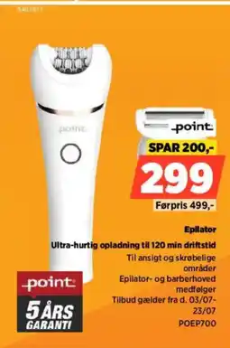 Power point Epilator Ultra-hurtig opladning til 120 min driftstid tilbud