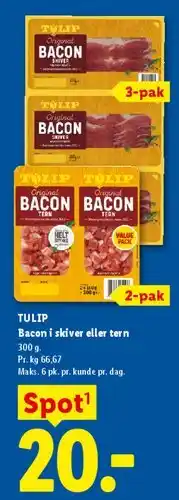 Lidl TULIP bacon i skiver eller tern tilbud
