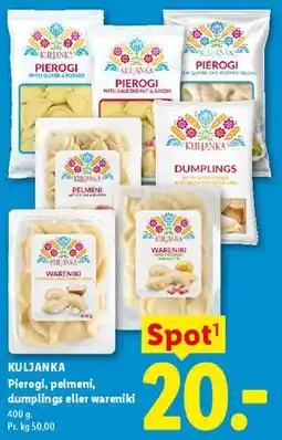 Lidl KULJANKA Pierogi, pelmeni, dumplings eller vareniki tilbud