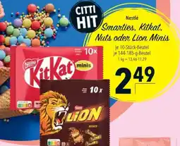Citti Smarties, Kitkat. Nuts oder Lion Minis tilbud