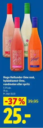 Lidl Hugo Hollunder-lime rosé, hyldeblomst-lime, vandmelon eller spritz tilbud