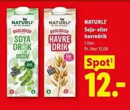 Lidl NATURLI' Soja- eller havredrik tilbud