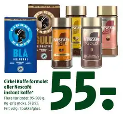 Coop 365 Cirkel Kaffe formalet eller Nescafé instant kaffe tilbud