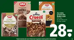 Coop 365 Axa müsli, granola eller Quaker Cruesli tilbud