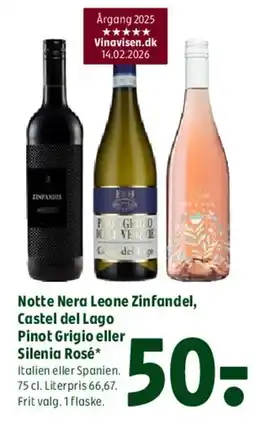 Coop 365 Notte Nera Leone Zinfandel, Castel del Lago Pinot Grigio eller Silenie Rosé tilbud