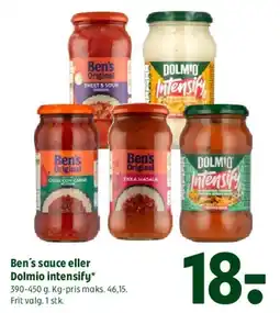 Coop 365 Ben's sauce eller Dolmio Intensify tilbud
