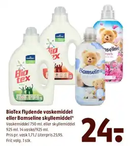 Coop 365 BioTex flydende vaskemiddel eller Bamseline skyllemiddel tilbud