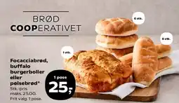 SuperBrugsen Focacciabrød, buffalo burgerboller eller pølsebrød tilbud