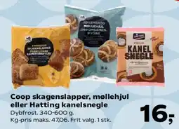 SuperBrugsen Coop skagenslapper, møllehjul eller Hatting kanelsnegle tilbud