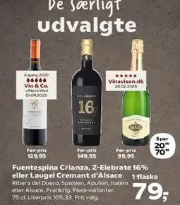 SuperBrugsen Fuentespina Crianza, Z-Elebrate 16% eller Laugel Cremant d'Alsace tilbud