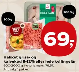 SuperBrugsen Hakket grise- og kalvekød 8-12% eller hele kyllingelår tilbud