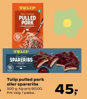 Kvickly Tulip pulled pork eller spareribs tilbud